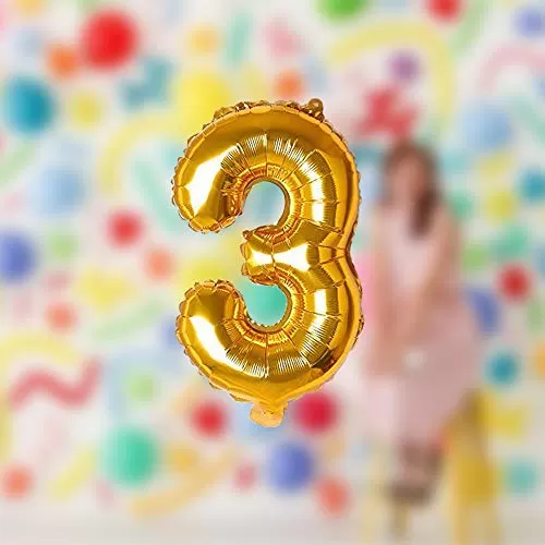 17" Inch Number 3 Foil Balloons KDs Party Supplies Theme Brthday Party Foil Balloons Brthday Balloons - Golden, 2 image