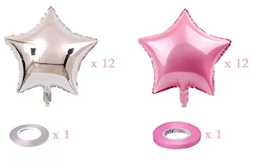 (Pack of 24) 9 Inch Star Shaped Balloons / Star Shape Balloons for Decoration - Pink & Silver, 4 image