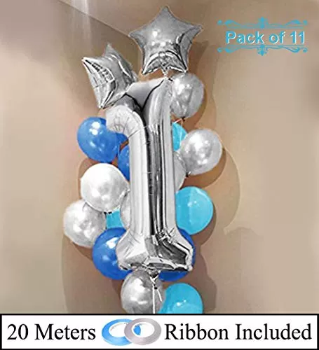 (Pack of 11) Foil Balloons for Brthday Decoration Number 1 Balloons for Brthday First Brthday Decorations boy, 2 image