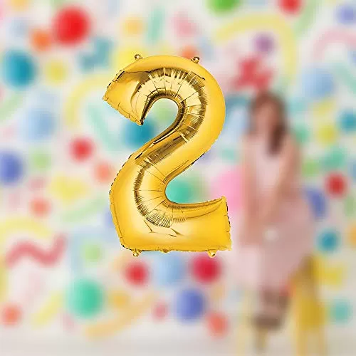17" Inch Number 2 Foil Balloons KDs Party Supplies Theme Brthday Party Foil Balloons Brthday Balloons - Golden, 2 image