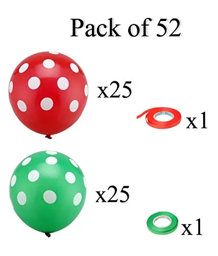 12-inch Green and Red Polka Dot Balloons - Pack of 50, 2 image