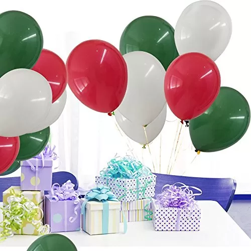 Xmas Decorations 100 pcs 12 Inches Party Green Red White Latex with a Hand Held Air Inflator Xmas Balloon (Red White Green Pack of 2), 3 image