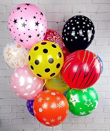 Pack of 30 Colorful 12" inches Large Assorted Color Mixed Printed Balloons for Brthday Decoration, 5 image