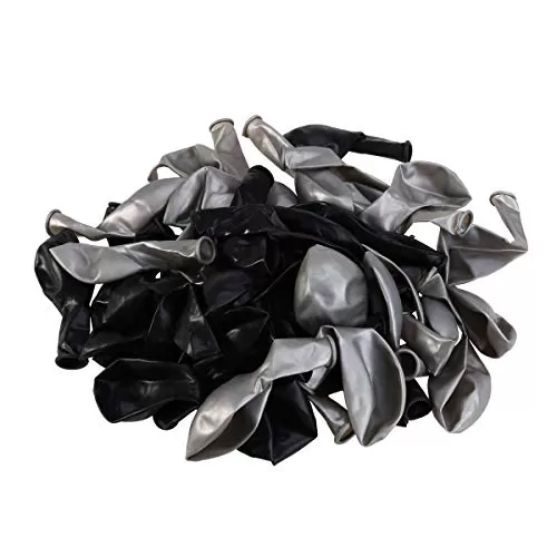 Balloons for Brthday Decorations (Metallic Silver and Black) (Pack of 50), 6 image