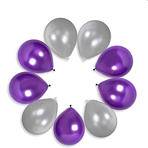 Pack of 50 Metallic Purple & Silver Balloons for Brthday Party Decorations, 2 image