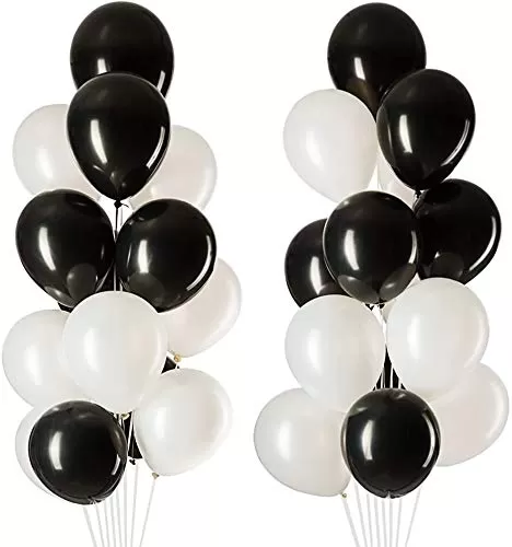Metallic Brthday Balloons for Decoration (Pack of 50 Black & White), 2 image