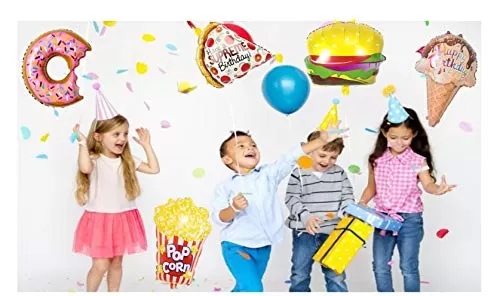 Large Food Foil Balloons (Set of 5) 21 inch - Pizza Burger Ice-Cream Popcorn Donut Party Balloons for Any Office Home Party Decoration Accessory, 6 image