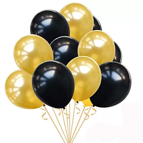 Black & Gold Decoration Kit Gold Metallic Fringe Shiny Curtains Happy Brthday Bannerwith Metallic Balloons( 50 pcs)(Black & Gold) and Star Foil Balloons (Black Gold Pack of 55), 3 image