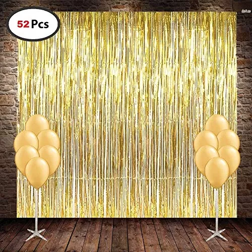 Products Metallic Fringe Foil Curtain for Brthday | Wedding | Anniversary Decoration Party || Size-3 Feet by 6 Feet (Golden-2Pcs) + HD Metallic Finish Balloons (Golden) Pack of 20, 2 image