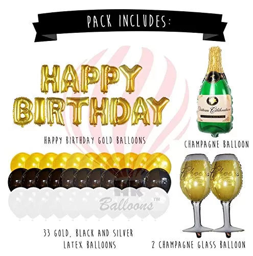 Gold Brthday and Champagne Balloon Set - Brthday Party Decorations - 21st - 30th - 40th - 50th - Funny Brthday Party Supplies (Champagne Balloon Set), 3 image