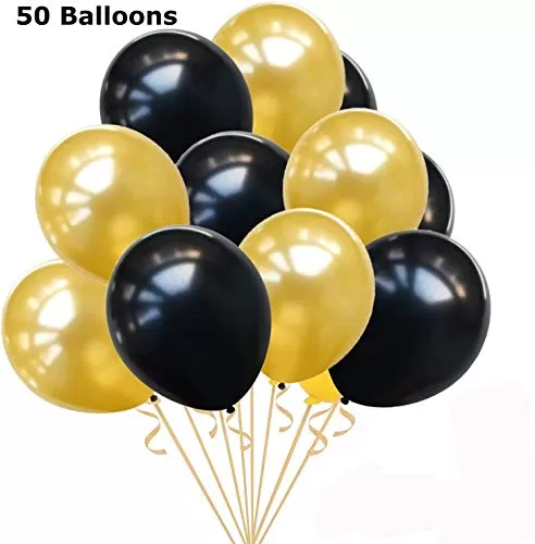 Happy Brthday BlackBanner with 50 pcs Metallic Black Gold Latex Balloons for Brthday Decorations ( Pack of 51), 3 image