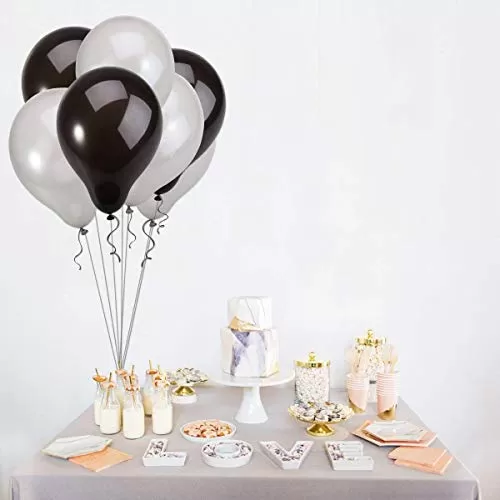 Balloons for Brthday Decorations (Metallic Silver and Black) (Pack of 50), 2 image