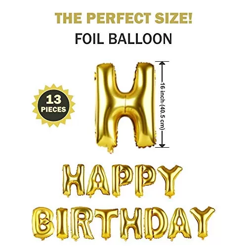 Products Happy Brthday Foil Balloon (Golden) + 2 Pieces Silver Fringe Curtain (3 * 6 Feet) + Pack of 40 Pieces Metallic Balloons (Golden Silver Black), 3 image