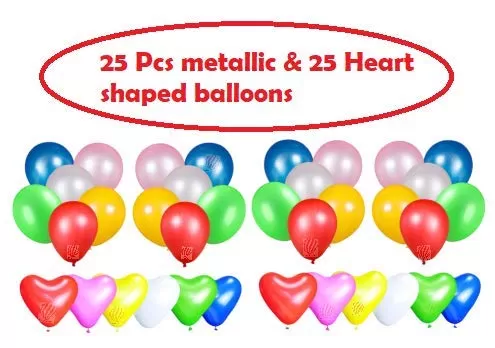 Rainbow Happy Brthday Banner with 25 pcs Metallic & 25 Multicolor hert Shaped Latex Balloons for Brthday Decorations ( Pack of 51), 3 image
