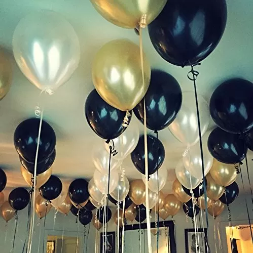 Metallic Brthday Balloons for Decoration BlackGolden and White Latex Balloon for Balloons for Decoration( Pack of 50), 3 image
