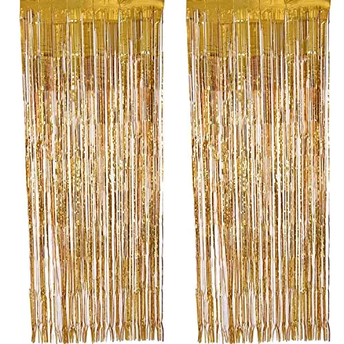 Products Metallic Fringe Foil Curtain for Brthday | Wedding | Anniversary Decoration Party || Size-3 Feet by 6 Feet (Golden-2Pcs) + HD Metallic Finish Balloons (Golden) Pack of 20, 3 image