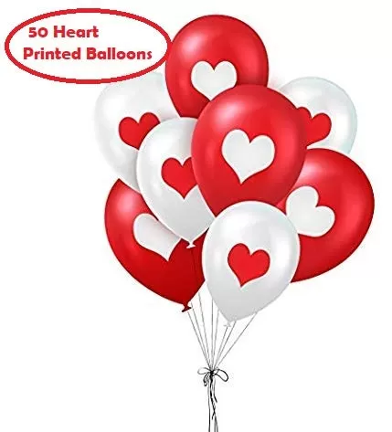 Pack of 51 White Happy AnniversaryBanner with Printed hert red White Balloons for Anniversary Party Decorations, 3 image