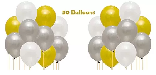 51 pcs Set White Happy Brthday Banner with 50 pcs Metallic Latex Balloons for Brthday Decorations, 2 image