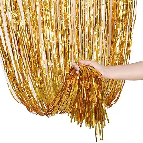 Products Metallic Fringe Foil Curtain for Brthday | Wedding | Anniversary Decoration Party || Size-3 Feet by 6 Feet (Golden-2Pcs) + HD Metallic Finish Balloons (Golden) Pack of 20, 4 image
