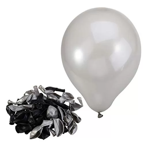 Balloons for Brthday Decorations (Metallic Silver and Black) (Pack of 50), 4 image