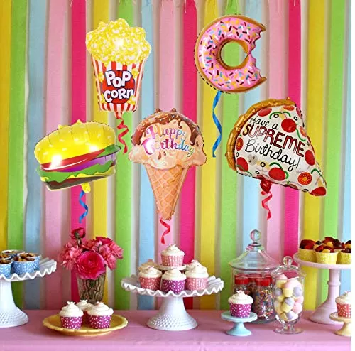 Large Food Foil Balloons (Set of 5) 21 inch - Pizza Burger Ice-Cream Popcorn Donut Party Balloons for Any Office Home Party Decoration Accessory, 3 image