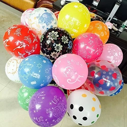 Pack of 30 Colorful 12" inches Large Assorted Color Mixed Printed Balloons for Brthday Decoration, 3 image