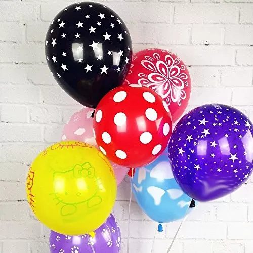 Pack of 30 Colorful 12" inches Large Assorted Color Mixed Printed Balloons for Brthday Decoration, 2 image