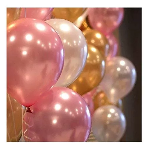 Products HD Metallic Finish Balloons for Brthday / Anniversary Party Decoration ( Golden White Pink ) Pack of 30, 3 image