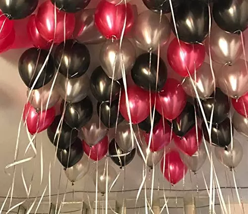 Products HD Metallic Finish Balloons for Brthday / Anniversary Party Decoration ( Black Red Silver ) Pack of 100, 2 image