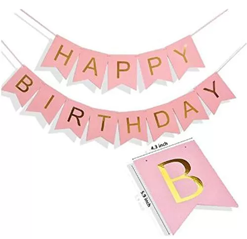 Products Happy Brthday 3rd Year Party Balloons Decorations Set(No 3 Gold Foil Balloon+50 Gold & Pink Latex Balloon+1 Pink Happy Brthday Banner+ 4 Gold Star Foil Balloons), 2 image