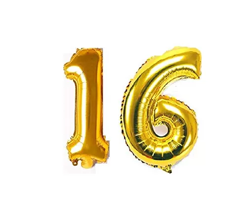 Products Happy Brthday 16th Year Party Balloons Decorations Set(16 Gold Number Foil Balloon+50 Gold & Black Latex Balloon+1 Black Happy Brthday Banner+ 4 Gold Star Foil Balloons), 6 image