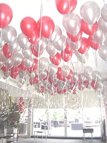 Products HD Metallic Finish Balloons for Brthday / Anniversary Party Decoration ( Red Silver ) Pack of 50, 3 image