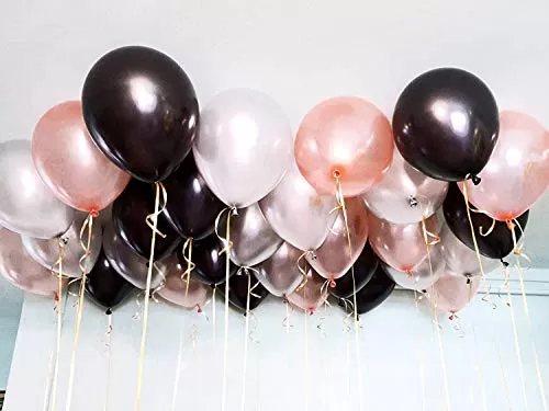 Products HD Metallic Finish Balloons for Brthday / Anniversary Party Decoration ( Black Rosegold White ) Pack of 50, 2 image