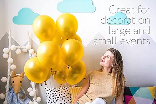 Products HD Metallic Finish Balloons for Brthday / Anniversary Party Decoration ( Golden ) Pack of 60, 5 image