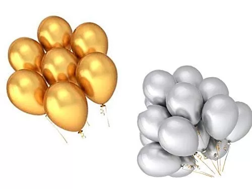 Products Happy Brthday Letter Foil Balloon Set of 13 Letters (Silver) + HD Metallic Finish Balloons (Golden Silver) Pack of 30, 3 image