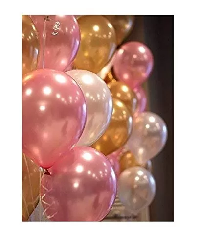 Products Metallic HD Toy Balloons Brthday / Anniversary Balloons Golden White Pink (Pack of 50) (Size - 9 inches), 4 image