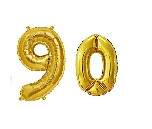 Products Happy Brthday 90th Year Party Balloons Decorations Set(90 Gold Number Foil Balloon+50 Gold & Black Latex Balloon+1 Black Happy Brthday Banner+ 4 Gold Star Foil Balloons), 6 image