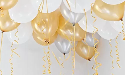Products Metallic HD Toy Balloons Brthday / Anniversary Balloons Golden Silver White (Pack of 20) (Size - 9 inches), 2 image