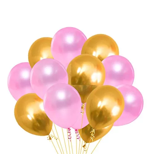 Products Metallic HD Toy Balloons Brthday / Anniversary Balloons Golden White Pink (Pack of 25) (Size - 9 inches), 5 image