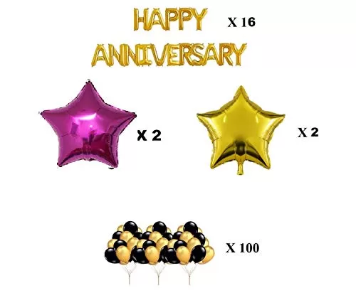 Products Happy Anniversary Golden Foil Banner with Balloons and Foil Star for Anniversary Decoration Item Combo, 2 image