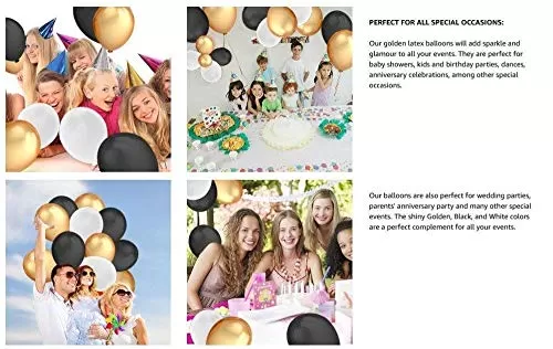 Products HD Metallic Finish Balloons for Brthday / Anniversary Party Decoration ( Golden Black White ) Pack of 200, 5 image