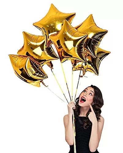 Products Balloons Bouquet for Brthday/Anniversary/Bachelorette Party Decoration (2 Star & 1 hert Foil Balloons + 4 Pcs Black and 3 Pcs Golden Balloons) - Pack of 10, 2 image