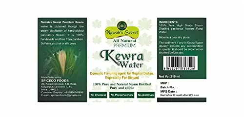 Kewra Water 400 ml(Pack of 2 * 200ml) for Biryani and Mughlai Dishes, 3 image