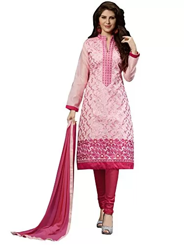 DnVeens Women Chanderi Embroidery Unstitched Salwar Kameez Dress Material (SAHIDA09 Pink Unstitched)