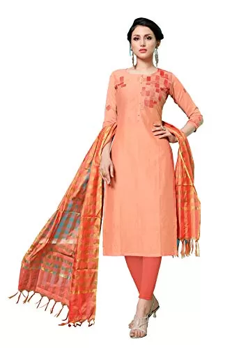 DnVeens Women Orange Cotton Embroidered Salwar Suit Dress Material (MDLAADO7201 Free Size)
