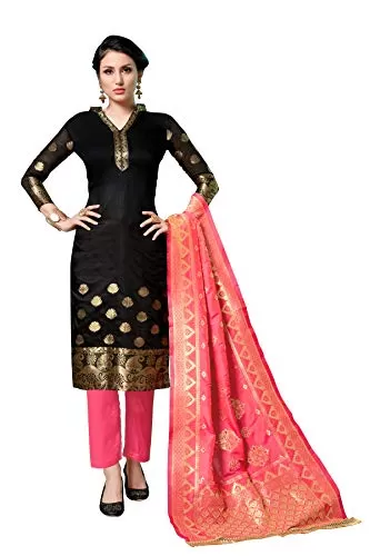 DnVeens Women's Black Cotton Embroidered Fancy Salwar Suit Dress Material (MDLAADO7204 Free Size)