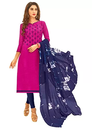 DnVeens Women's Cotton Jacquard Casual Embroidery Unstitched Dress Material (DIVYANSHI50009; Pink; Blue; Free Size)