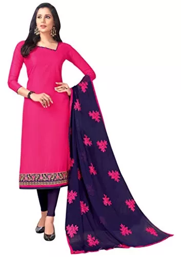 DnVeens Women Cotton Blend Zari Embroidery Unstitched Salwar Suit Material With Heavy Dupatta (FLORANCE2008_Pink_Free Size)