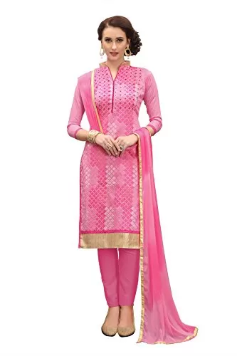 DnVeens Women's Pink Pure Cotton Embroidered Work UnStitched Salwar Suit Material (MDKHWAAB7006 Free Size)