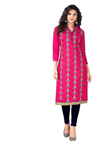 DnVeens Embroidered Salwar Suit Dress Material for Womens Cotton (HENNY1010 Pink Blue Unstitched)